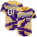 Custom Gold White Purple-Black Geometric Patchwork Asymmetry Torn Authentic Baseball Jersey