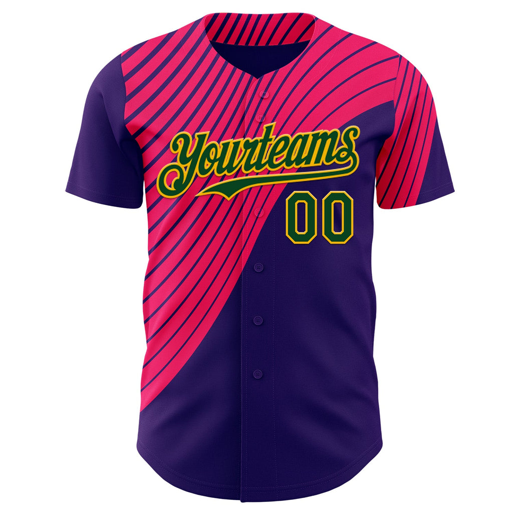 Custom Purple Green Hot Pink-Gold Geometric Patchwork Asymmetry Authentic Baseball Jersey