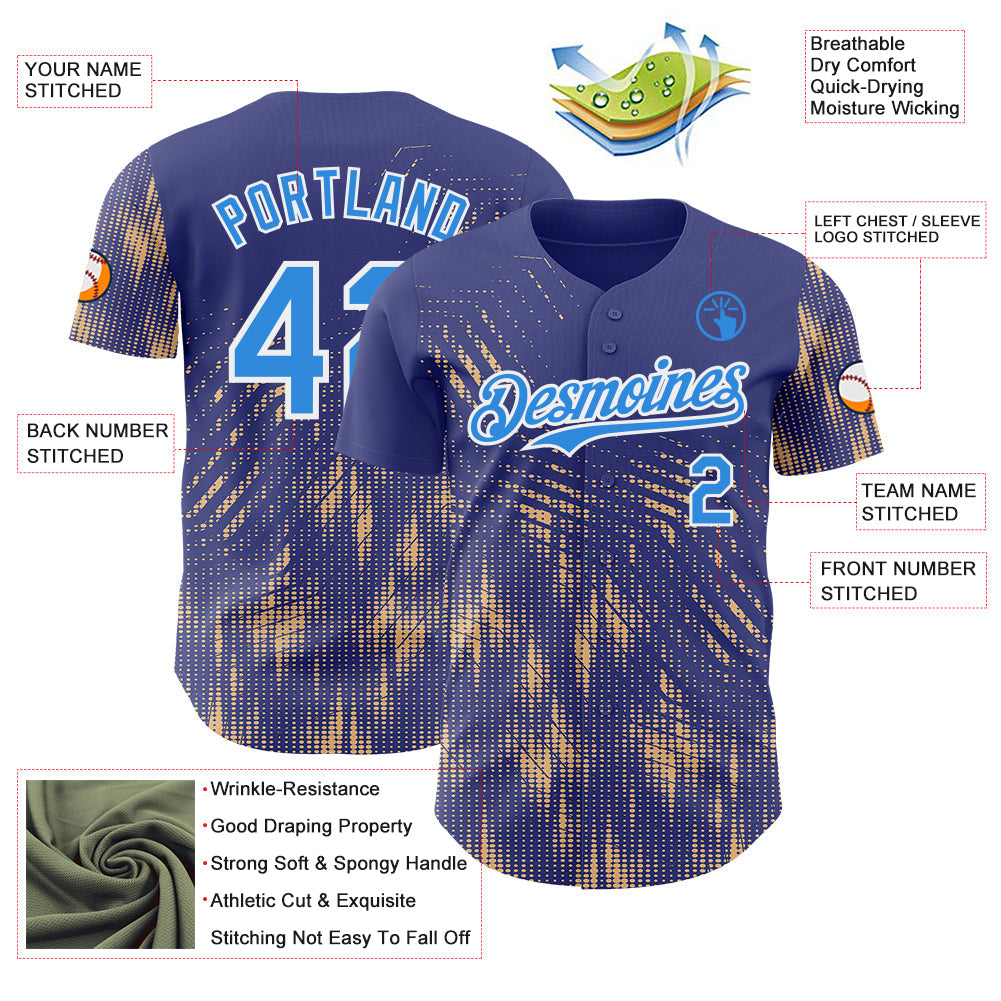 Custom Blue Electric Blue Cream-White Geometric Patchwork Asymmetry Authentic Baseball Jersey