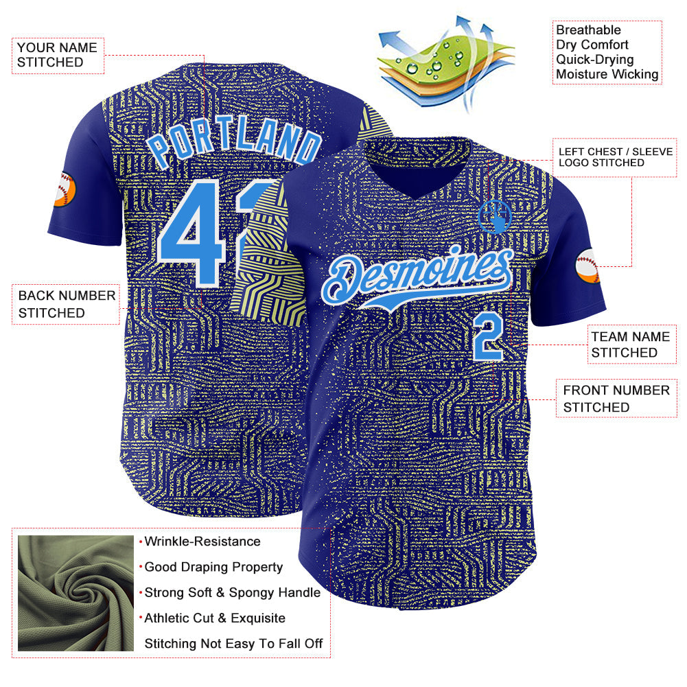 Custom Blue Electric Blue Green-White Geometric Patchwork Asymmetry Authentic Baseball Jersey
