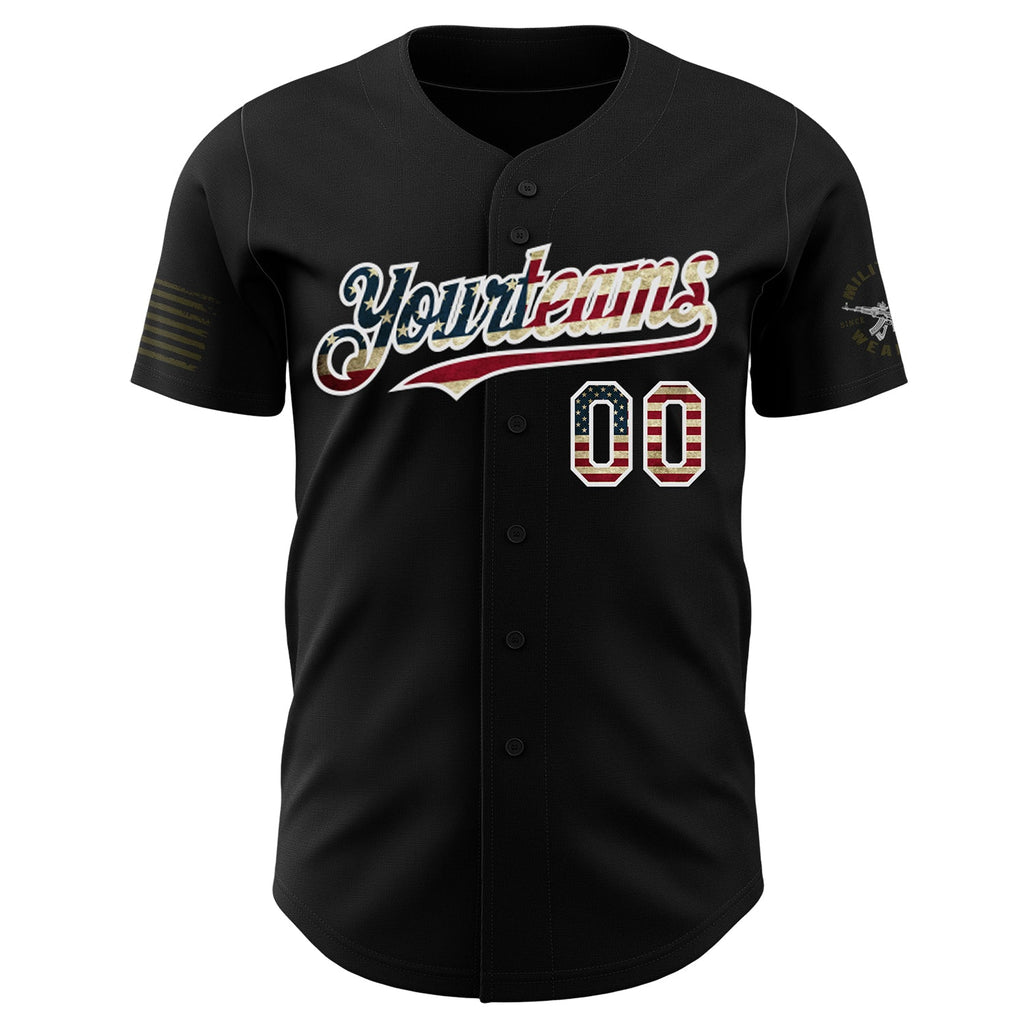 Custom Black Vintage USA Flag White-Red Patriotic Authentic Baseball Jersey