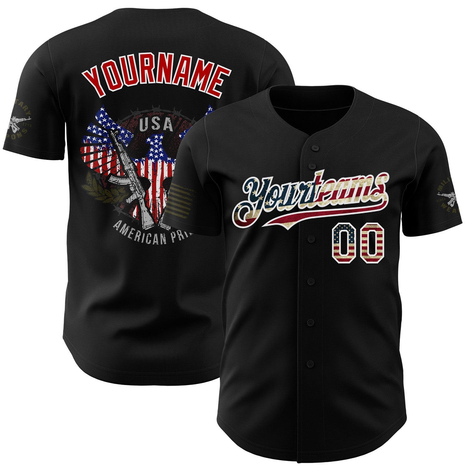Custom Black Vintage USA Flag White-Red Patriotic Authentic Baseball Jersey