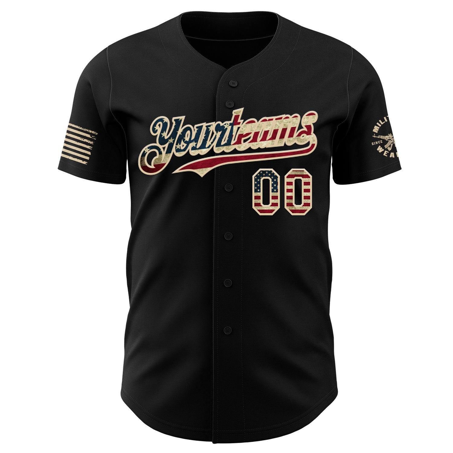Custom Black Vintage USA Flag-City Cream Military Veteran Authentic Baseball Jersey