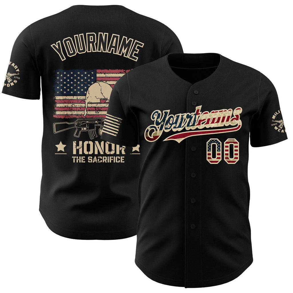 Custom Black Vintage USA Flag-City Cream Military Veteran Authentic Baseball Jersey