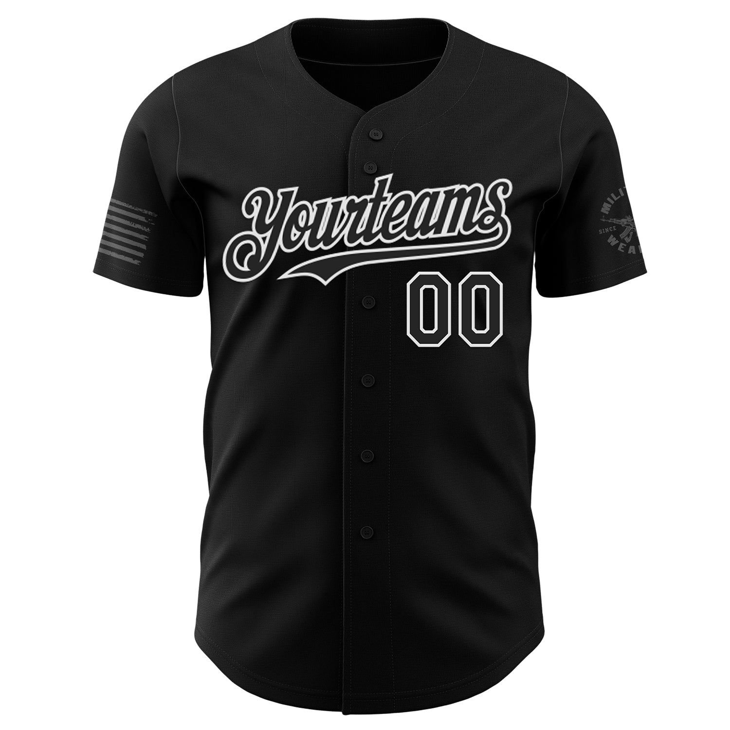 Custom Black-White USA Flag Patriotic Army Authentic Baseball Jersey