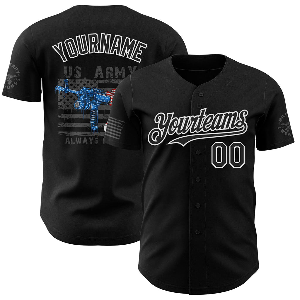 Custom Black-White USA Flag Patriotic Army Authentic Baseball Jersey