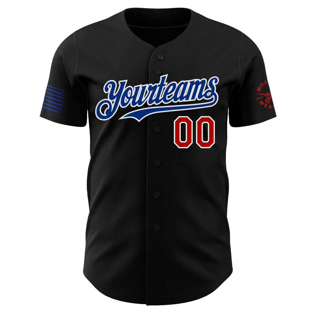 Custom Black Red White-Royal USA Flag Patriotic Army Authentic Baseball Jersey