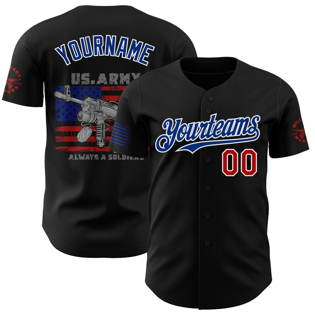 Custom Black Red White-Royal USA Flag Patriotic Army Authentic Baseball Jersey
