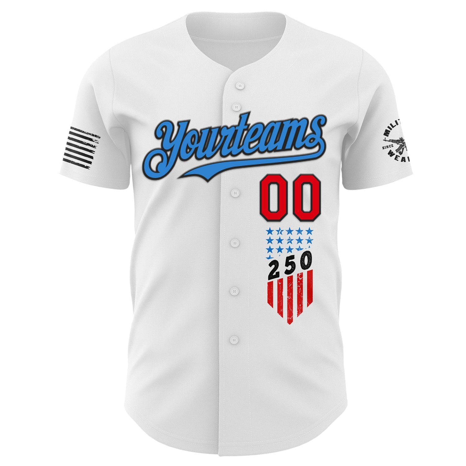 Custom White Fire Red Black-Electric Blue USA Flag Patriotic Authentic Baseball Jersey