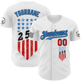 Custom White Fire Red Black-Electric Blue USA Flag Patriotic Authentic Baseball Jersey