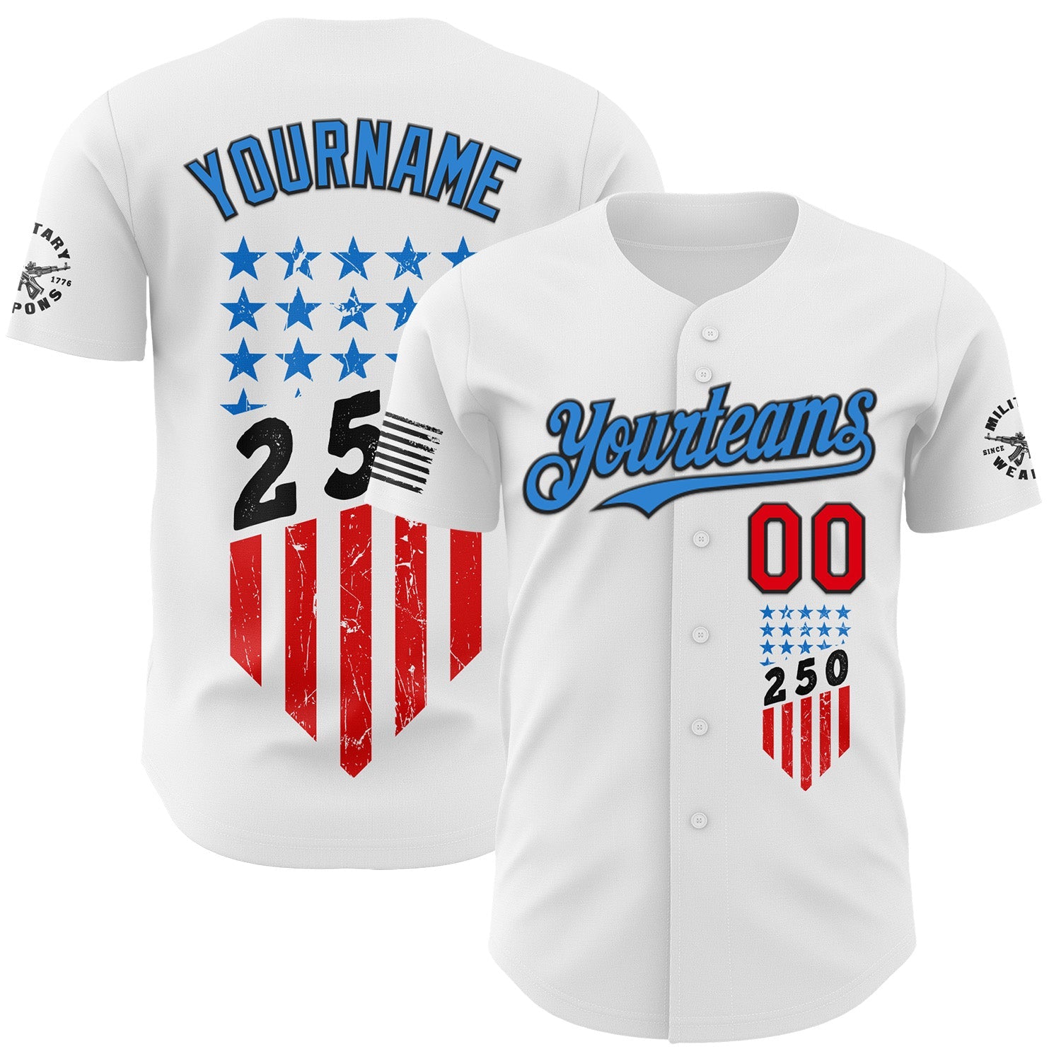 Custom White Fire Red Black-Electric Blue USA Flag Patriotic Authentic Baseball Jersey
