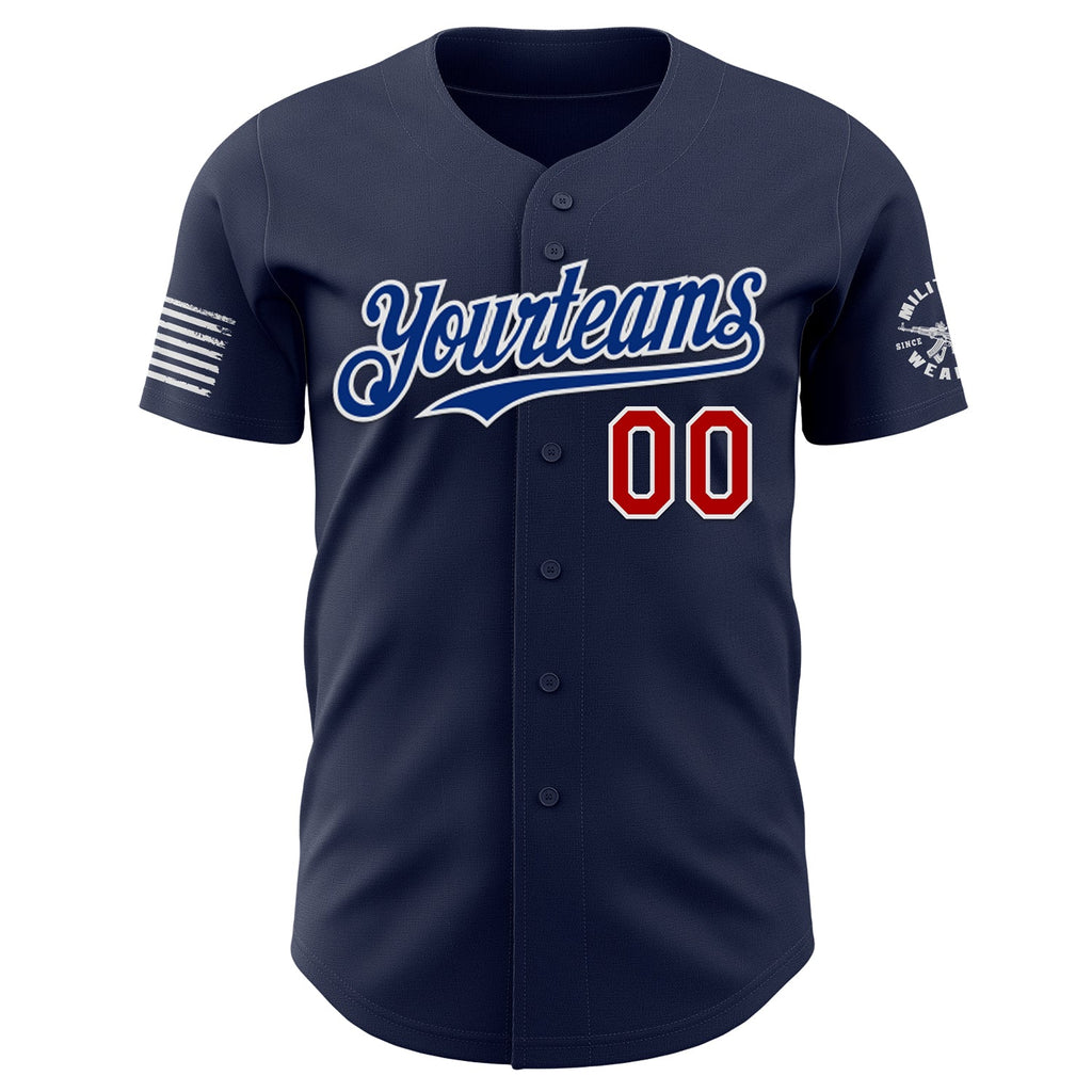 Custom Navy Red White-Royal USA Flag Skull Authentic Baseball Jersey