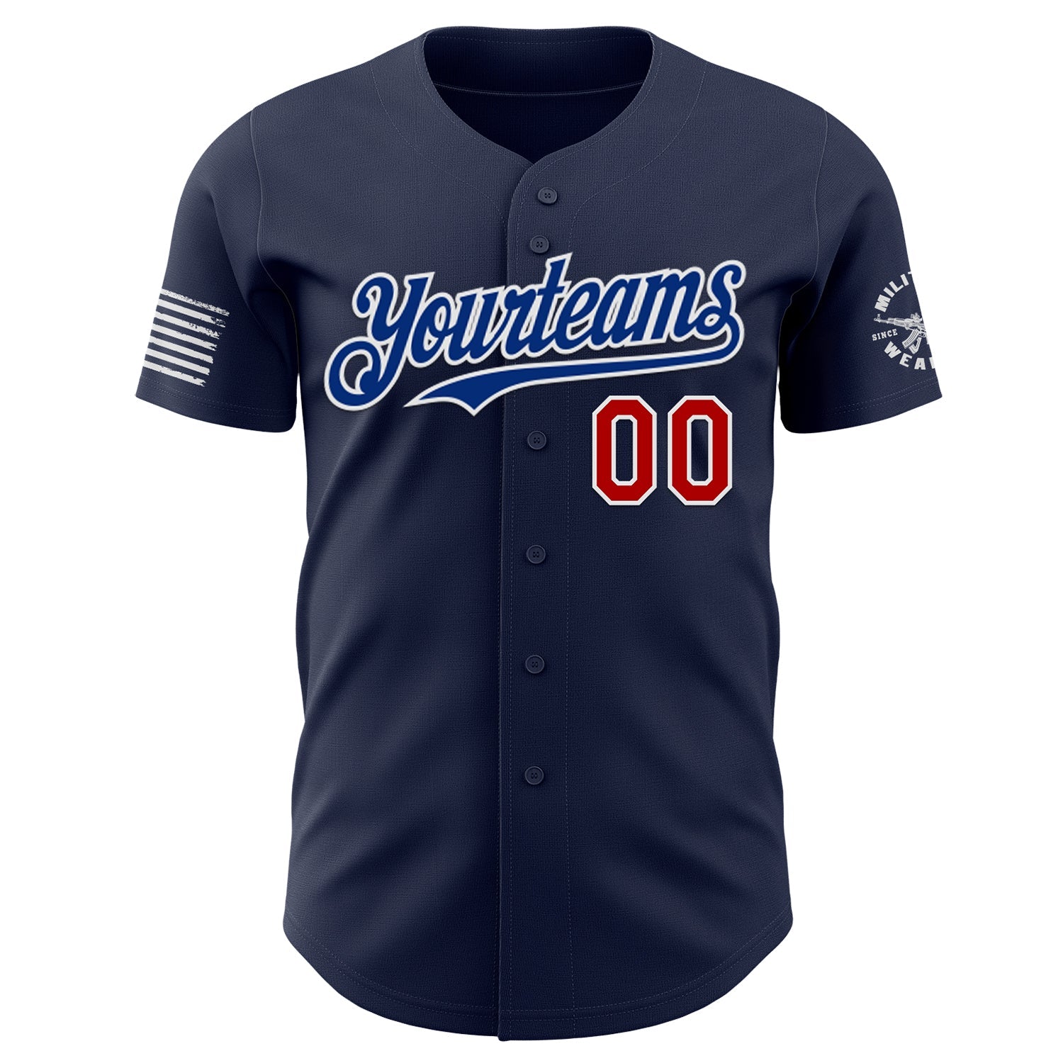 Custom Navy Red White-Royal USA Flag Skull Authentic Baseball Jersey