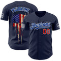 Custom Navy Red White-Royal USA Flag Skull Authentic Baseball Jersey