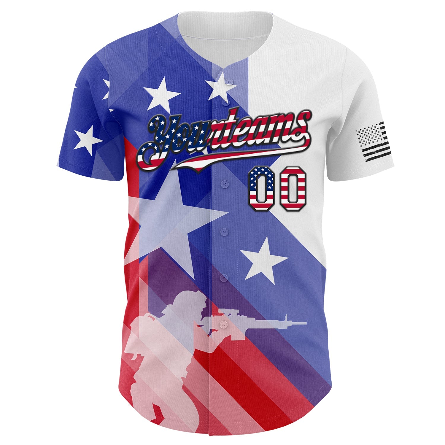 Custom White USA Flag-Black American Soldier Authentic Baseball Jersey
