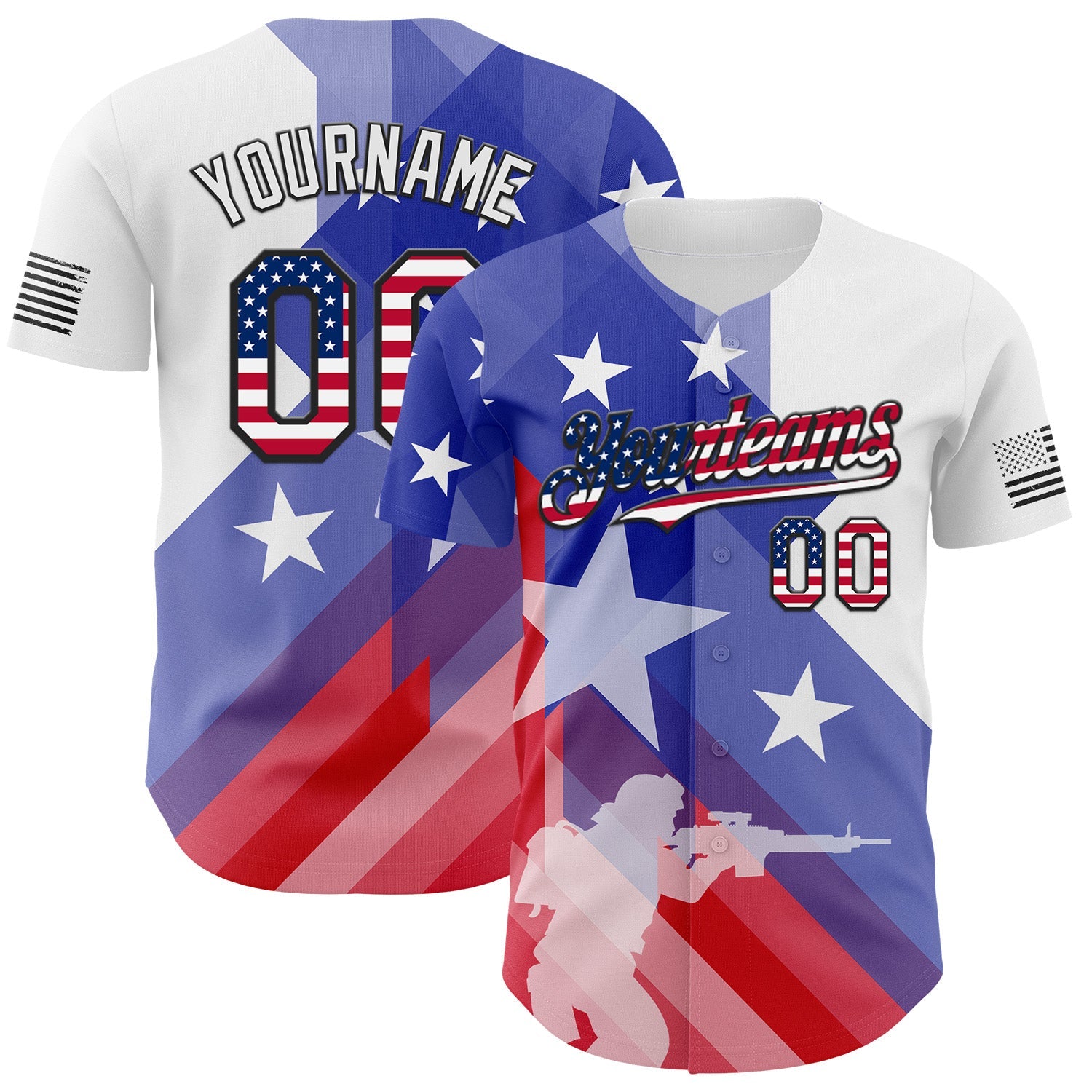 Custom White USA Flag-Black American Soldier Authentic Baseball Jersey