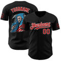 Custom Black Red-White USA American Flag Grim Reaper Skull Authentic Baseball Jersey