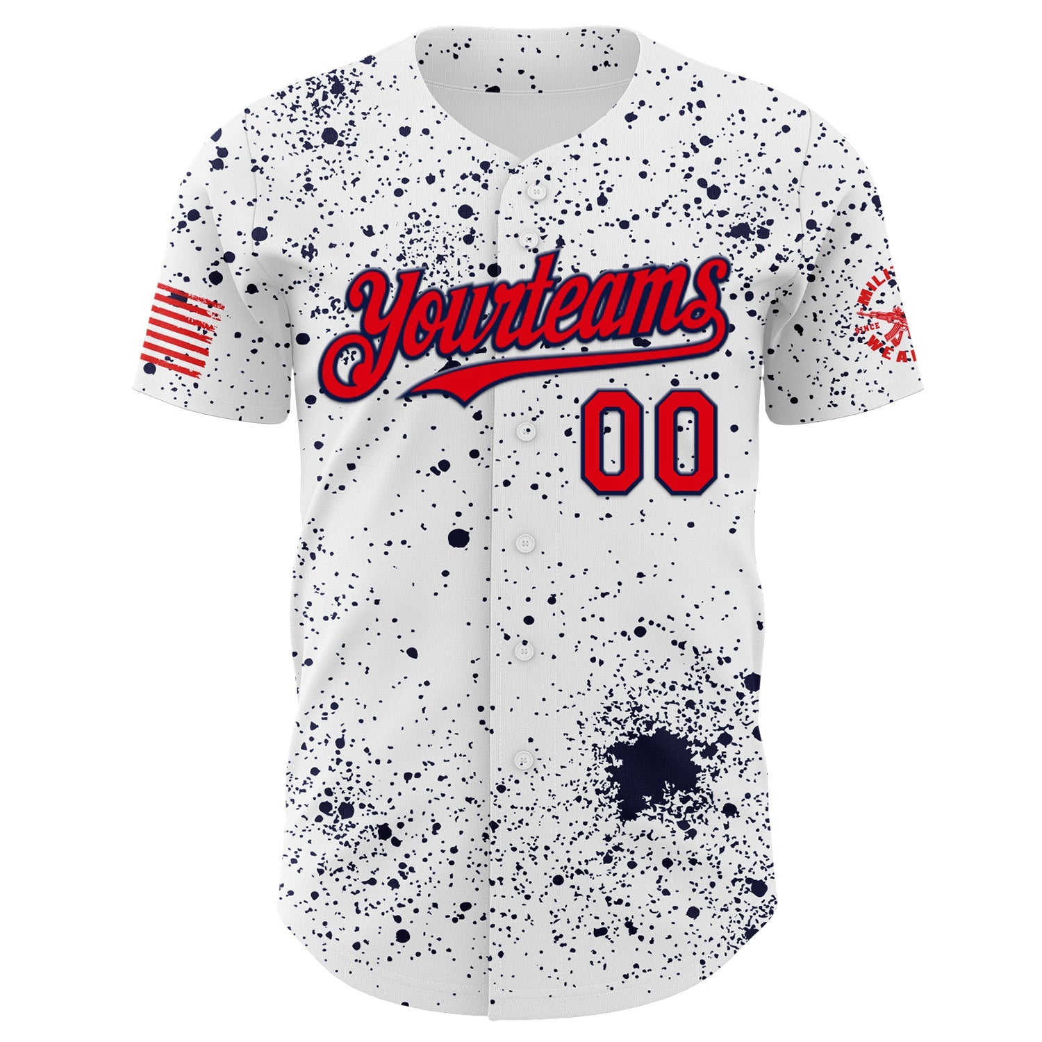 Custom White Fire Red-Navy USA American Flag Music Skull Authentic Baseball Jersey