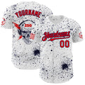 Custom White Fire Red-Navy USA American Flag Music Skull Authentic Baseball Jersey