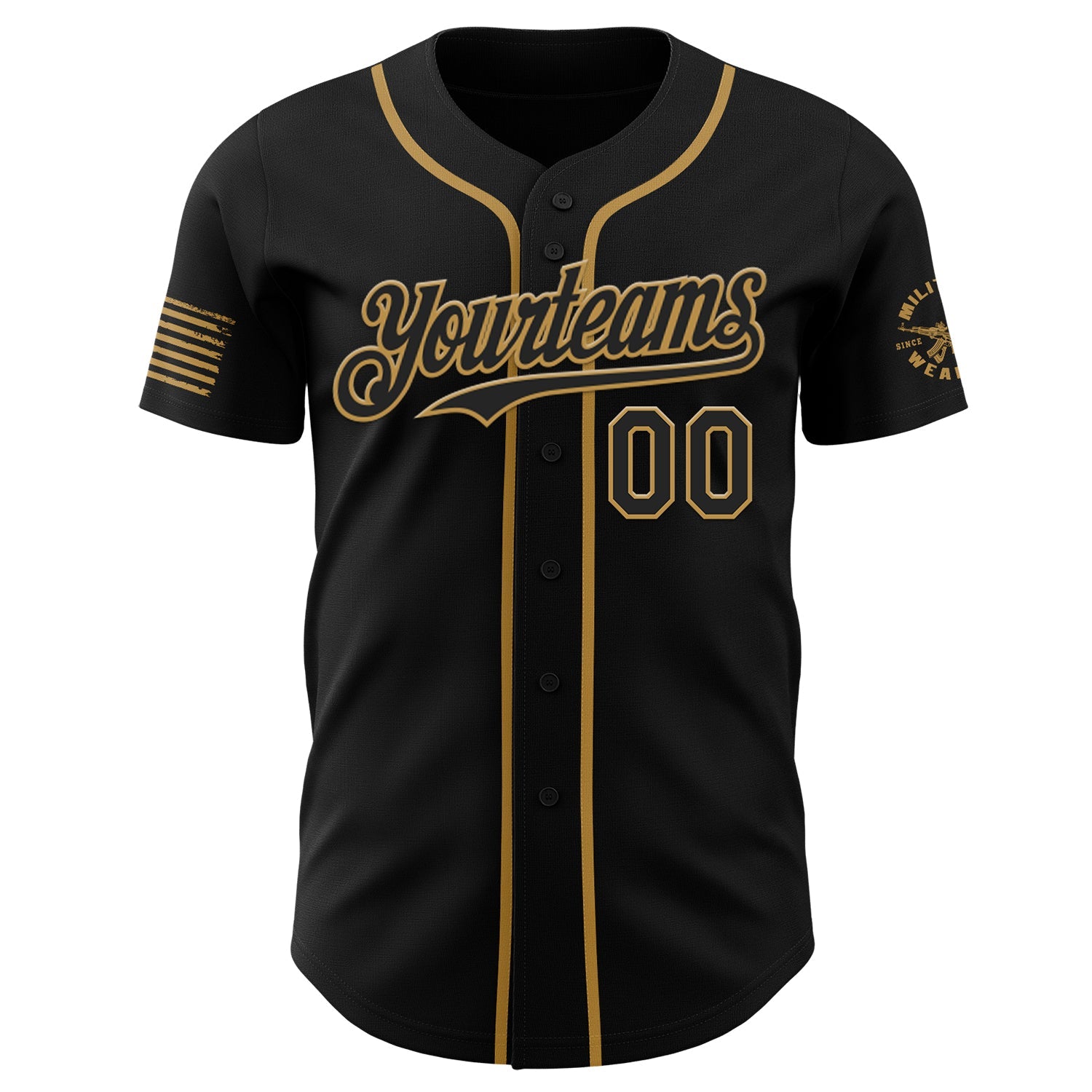 Custom Black-Old Gold USA American Flag Snake Skull Authentic Baseball Jersey