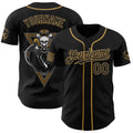Custom Black-Old Gold USA American Flag Snake Skull Authentic Baseball Jersey