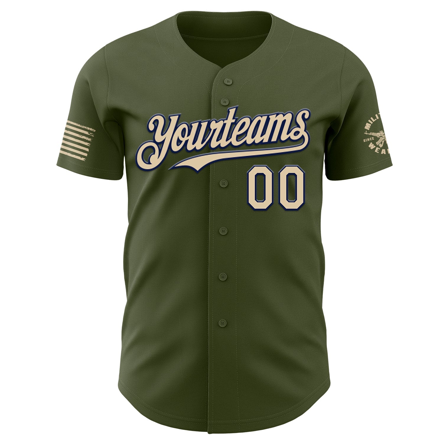 Custom Olive City Cream-Navy USA Relentless American Flag Skull Authentic Baseball Jersey