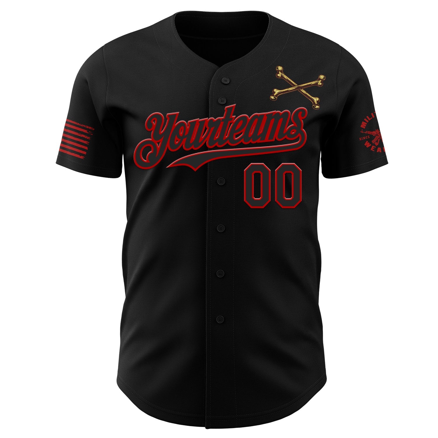 Custom Black-Red USA American Flag Gothic Patriotic Snake Skull Authentic Baseball Jersey