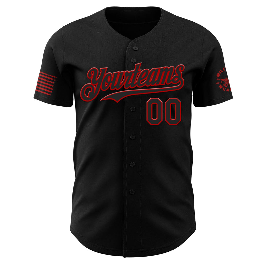 Custom Black-Red USA Flag Western Patriotic Red Rattlesnake Authentic Baseball Jersey
