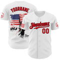 Custom White Fire Red-Black USA American Flag Patriotic Statue of Liberty Authentic Baseball Jersey