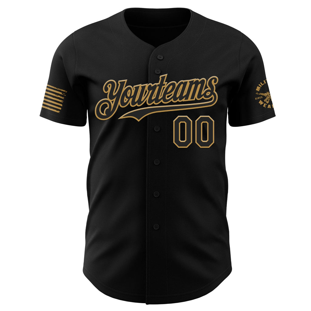 Custom Black-Old Gold USA Ouroboros Skull Authentic Baseball Jersey