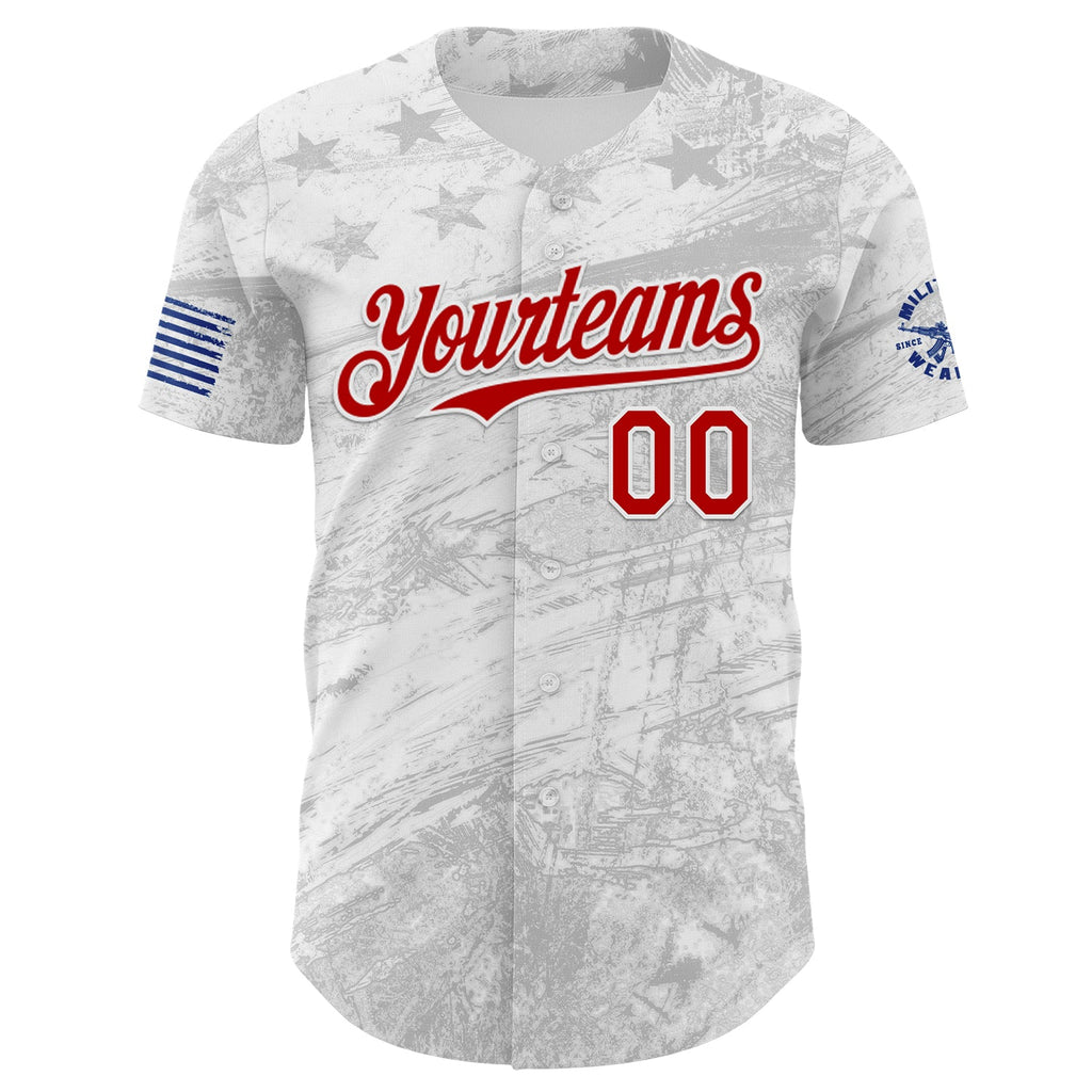 Custom White-Red USA Distressed Patriotic Authentic Baseball Jersey