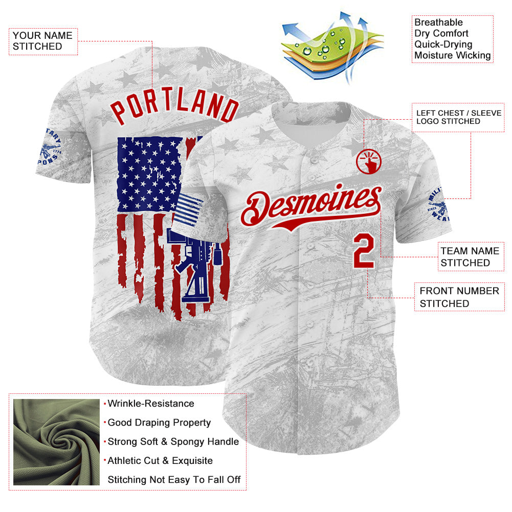 Custom White-Red USA Distressed Patriotic Authentic Baseball Jersey