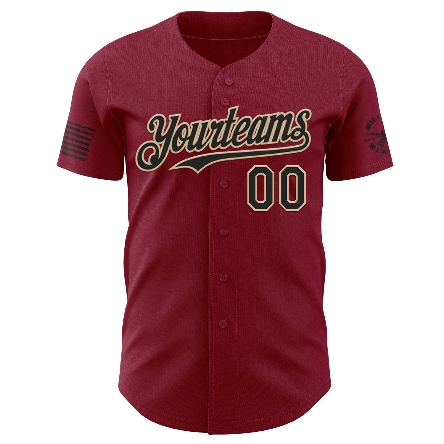 Custom Crimson Black-Vegas Gold USA Tactical Skull Authentic Baseball Jersey