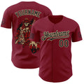 Custom Crimson Black-Vegas Gold USA Tactical Skull Authentic Baseball Jersey