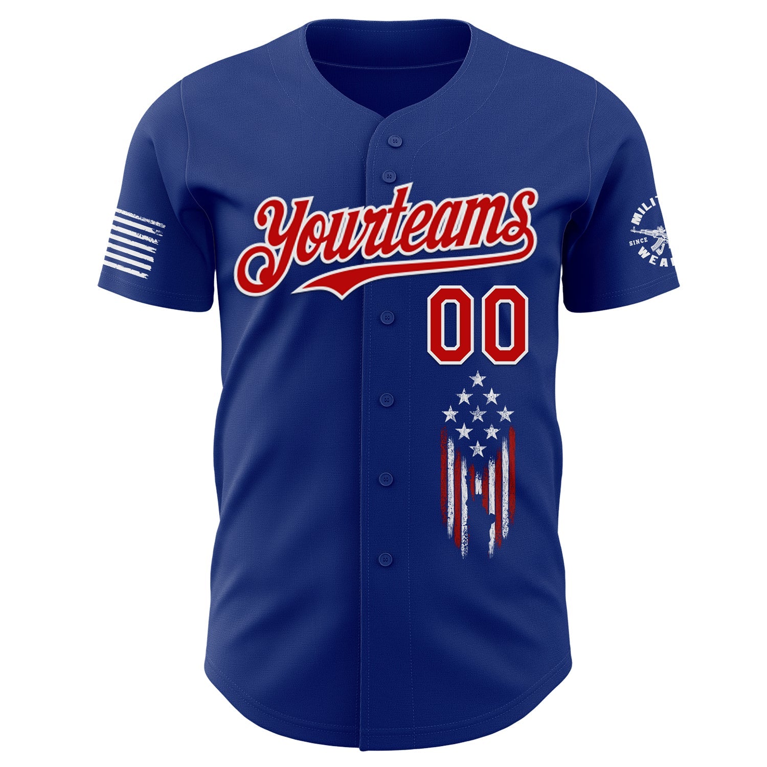 Custom Royal Red-White USA Distressed Heart American Flag Authentic Baseball Jersey
