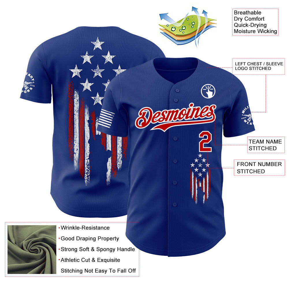 Custom Royal Red-White USA Distressed Heart American Flag Authentic Baseball Jersey