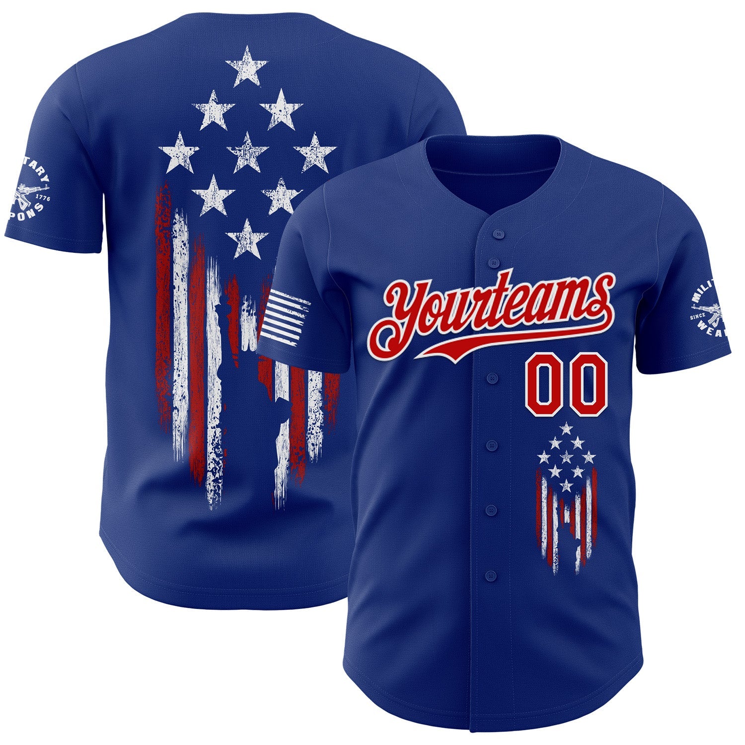 Custom Royal Red-White USA Distressed Heart American Flag Authentic Baseball Jersey