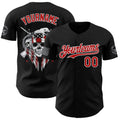 Custom Black Red-White USA American Flag Eagle Skull Authentic Baseball Jersey