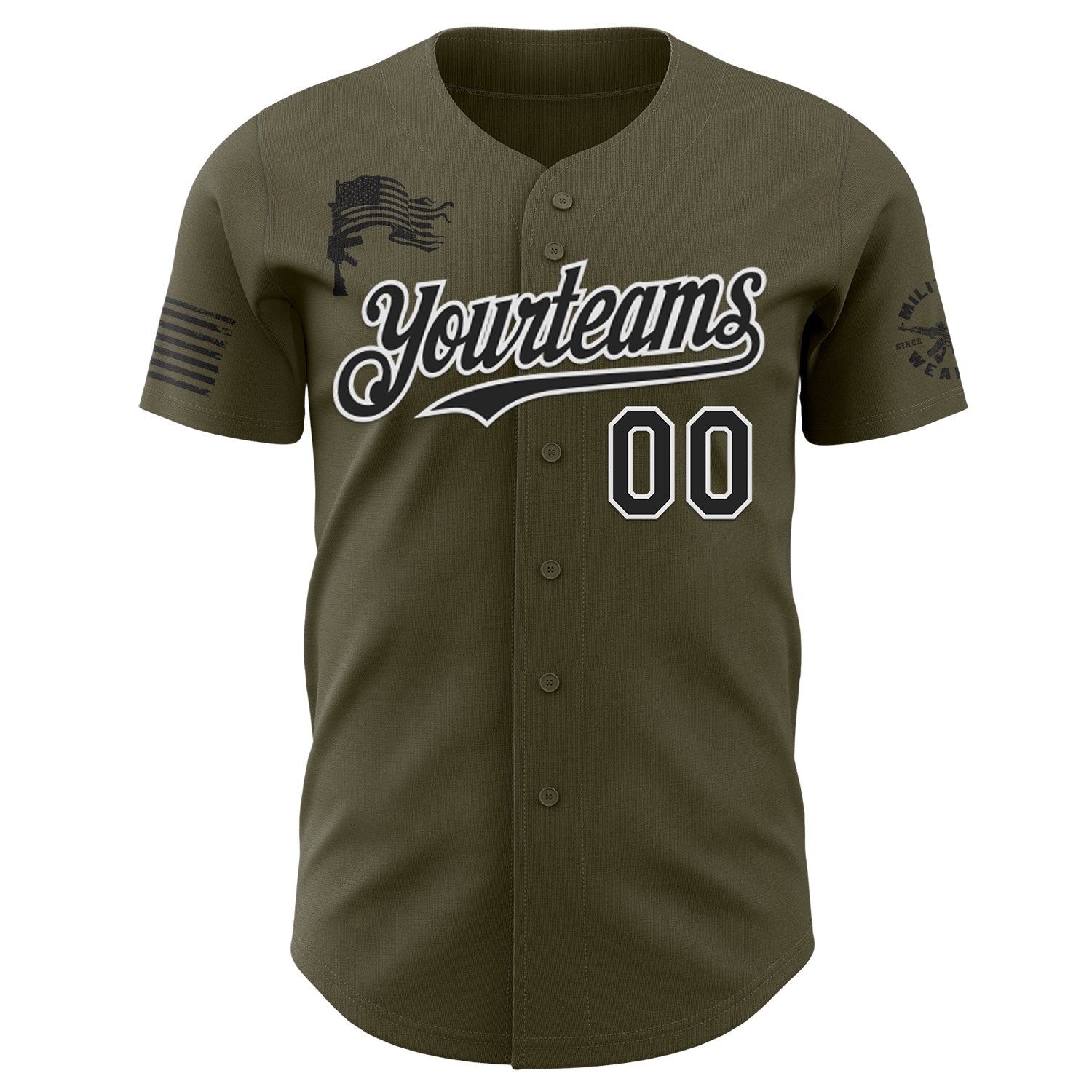 Custom Olive Black-White USA American Flag Authentic Baseball Jersey