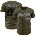 Custom Olive Black-White USA American Flag Authentic Baseball Jersey