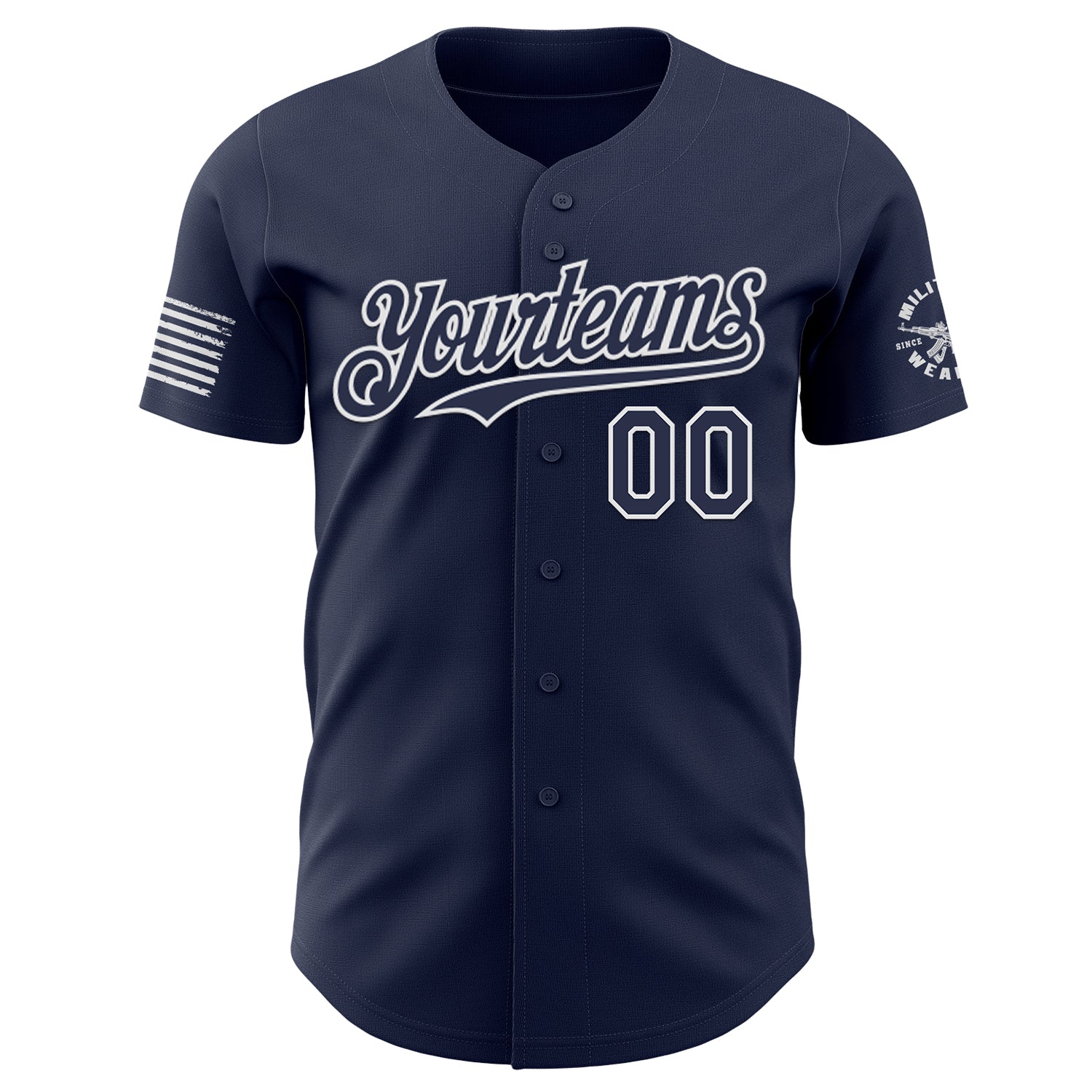 Custom Navy-White USA American Flag Tactical Military Skull Authentic Baseball Jersey
