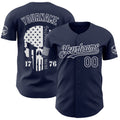 Custom Navy-White USA American Flag Tactical Military Skull Authentic Baseball Jersey
