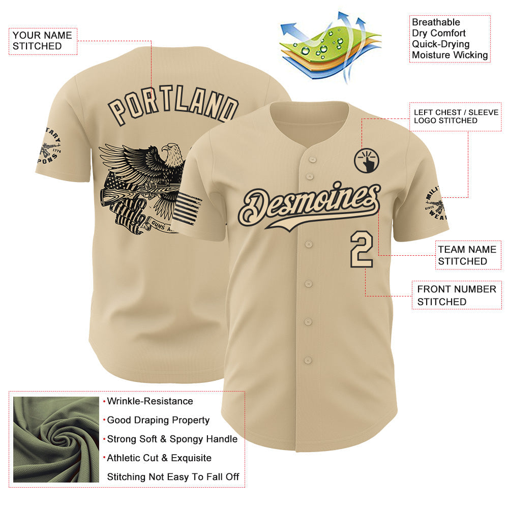 Custom City Cream-Black USA American Flag & Eagle Authentic Baseball Jersey