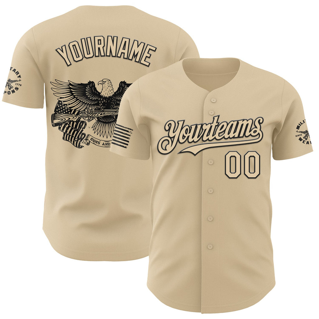 Custom City Cream-Black USA American Flag & Eagle Authentic Baseball Jersey