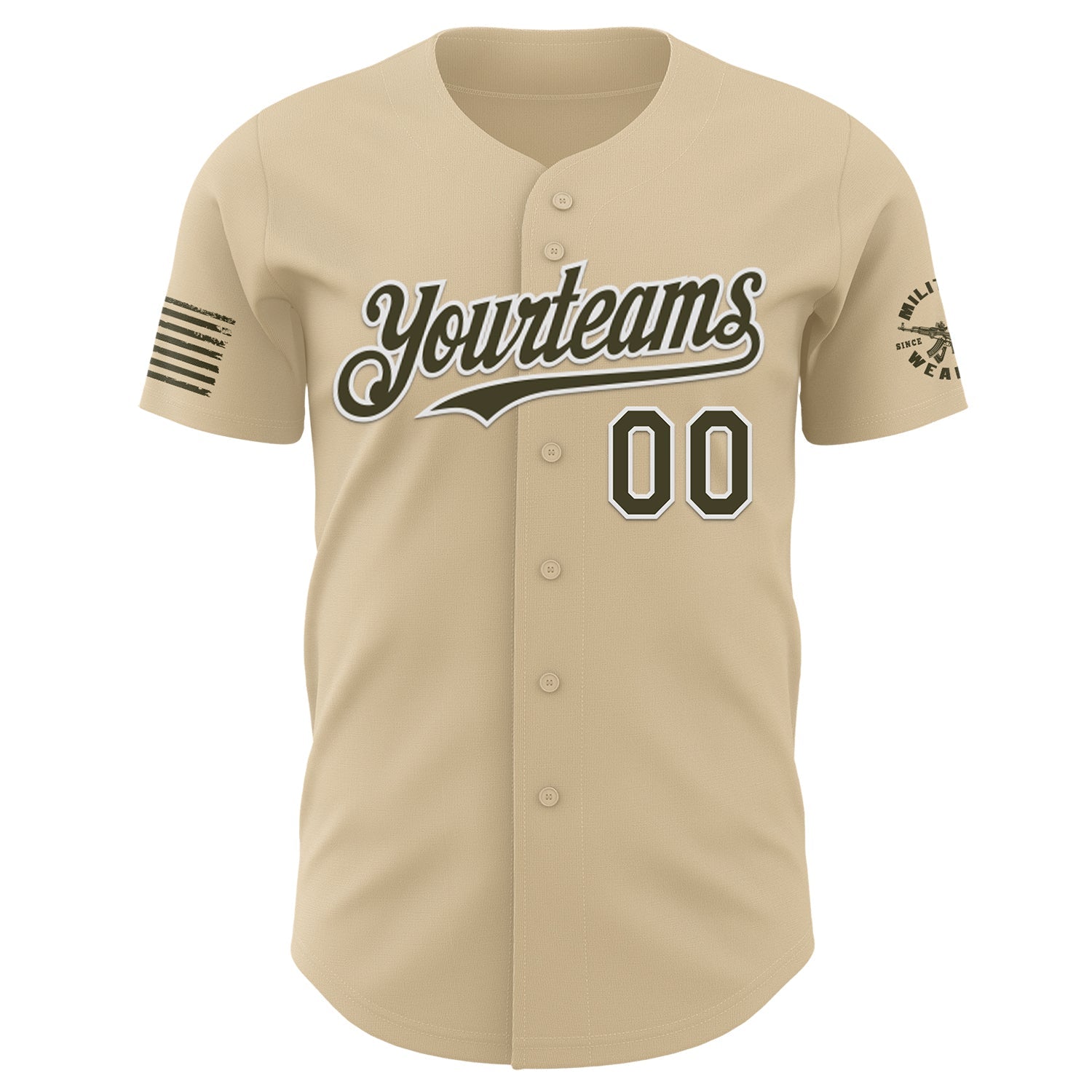 Custom City Cream Olive-White USA American Flag Tactical Military Authentic Baseball Jersey