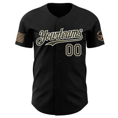 Custom Black Olive-White USA American Flag Camo Authentic Baseball Jersey