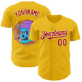 Custom Yellow Red-White Funky Cartoon Skull Cat Authentic Baseball Jersey