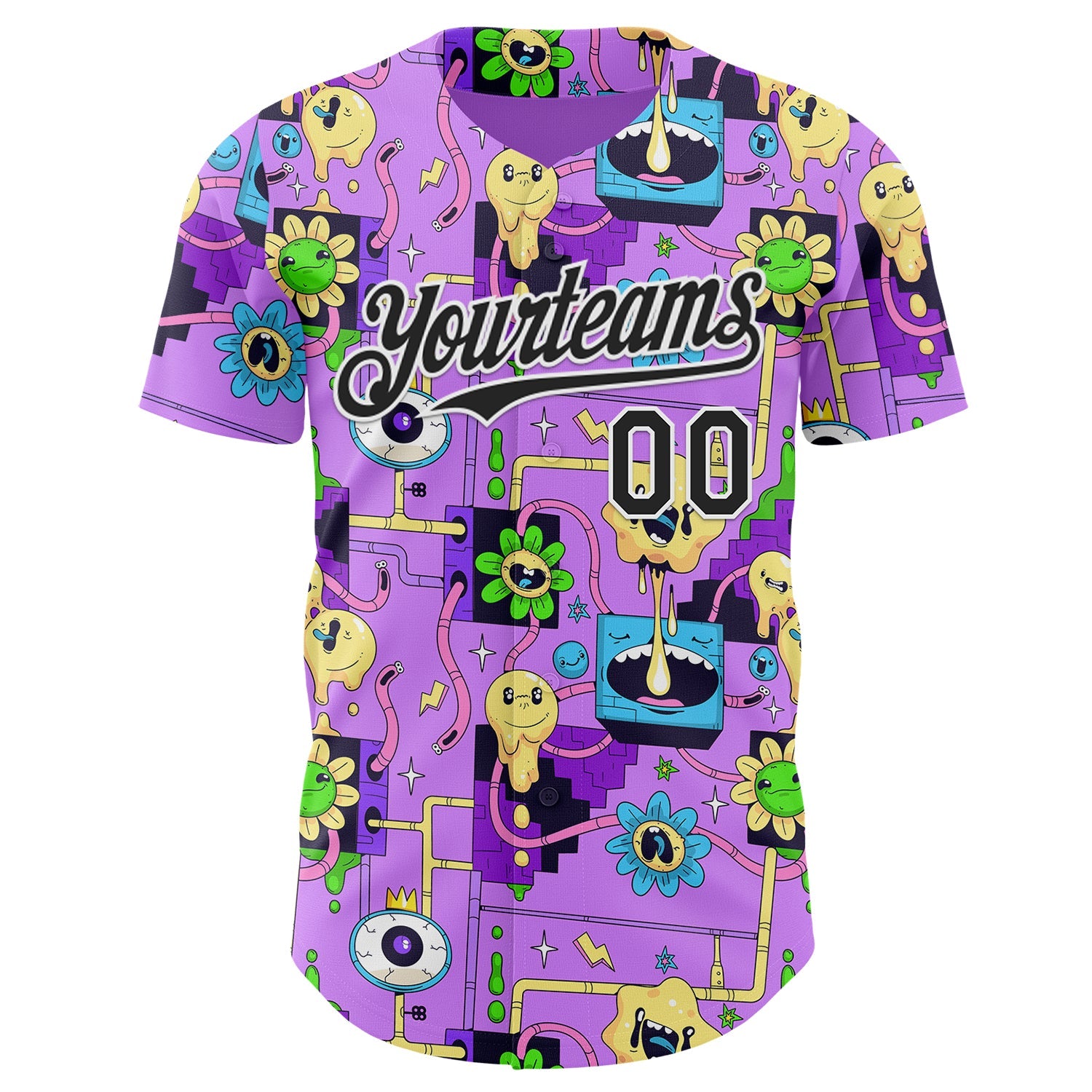 Custom Purple Black-White Psychedelic Trippy Smile Authentic Baseball Jersey