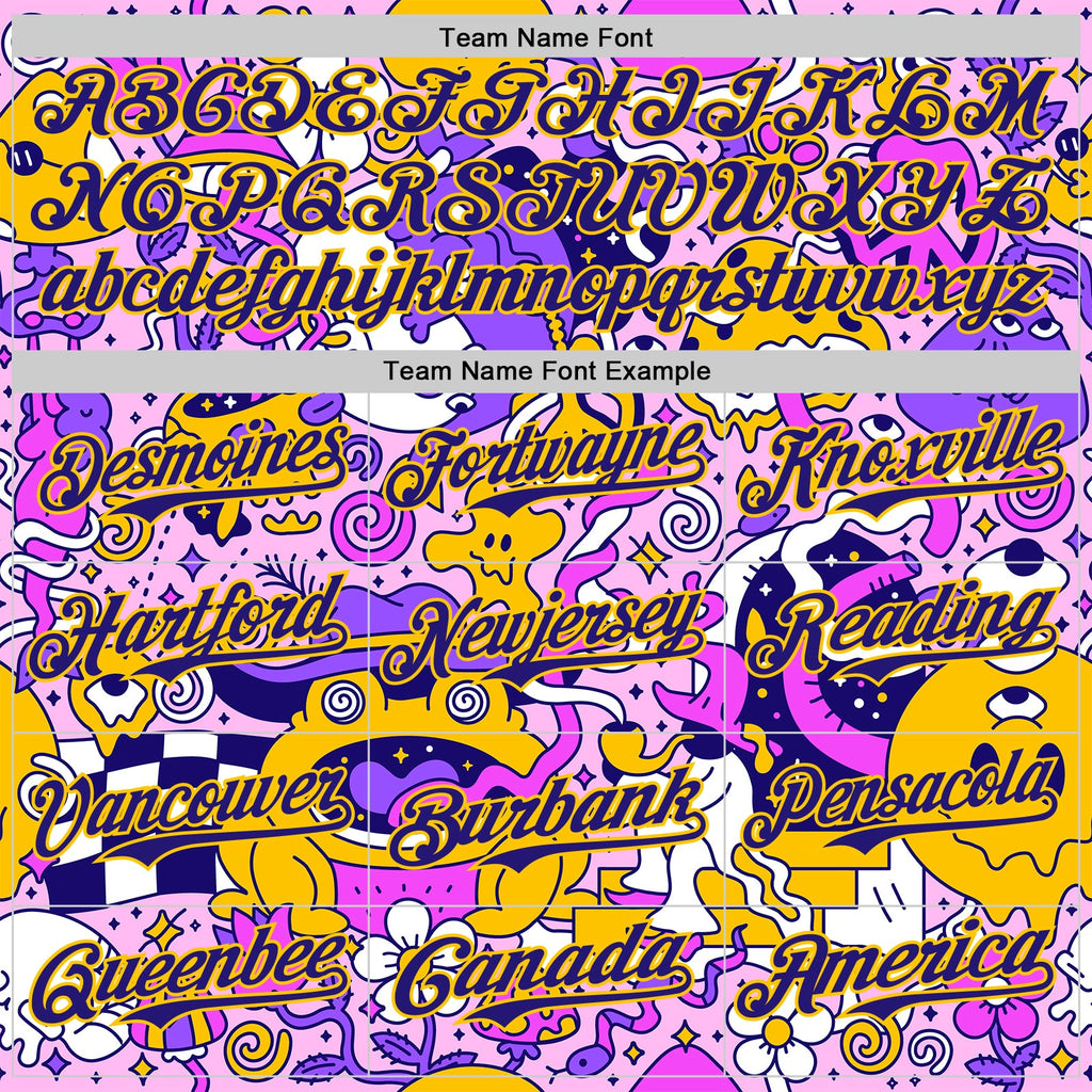 Custom Purple Dark Purple-Yellow Psychedelic Trippy Mushroom Doodle Frog & Ghost Authentic Baseball Jersey