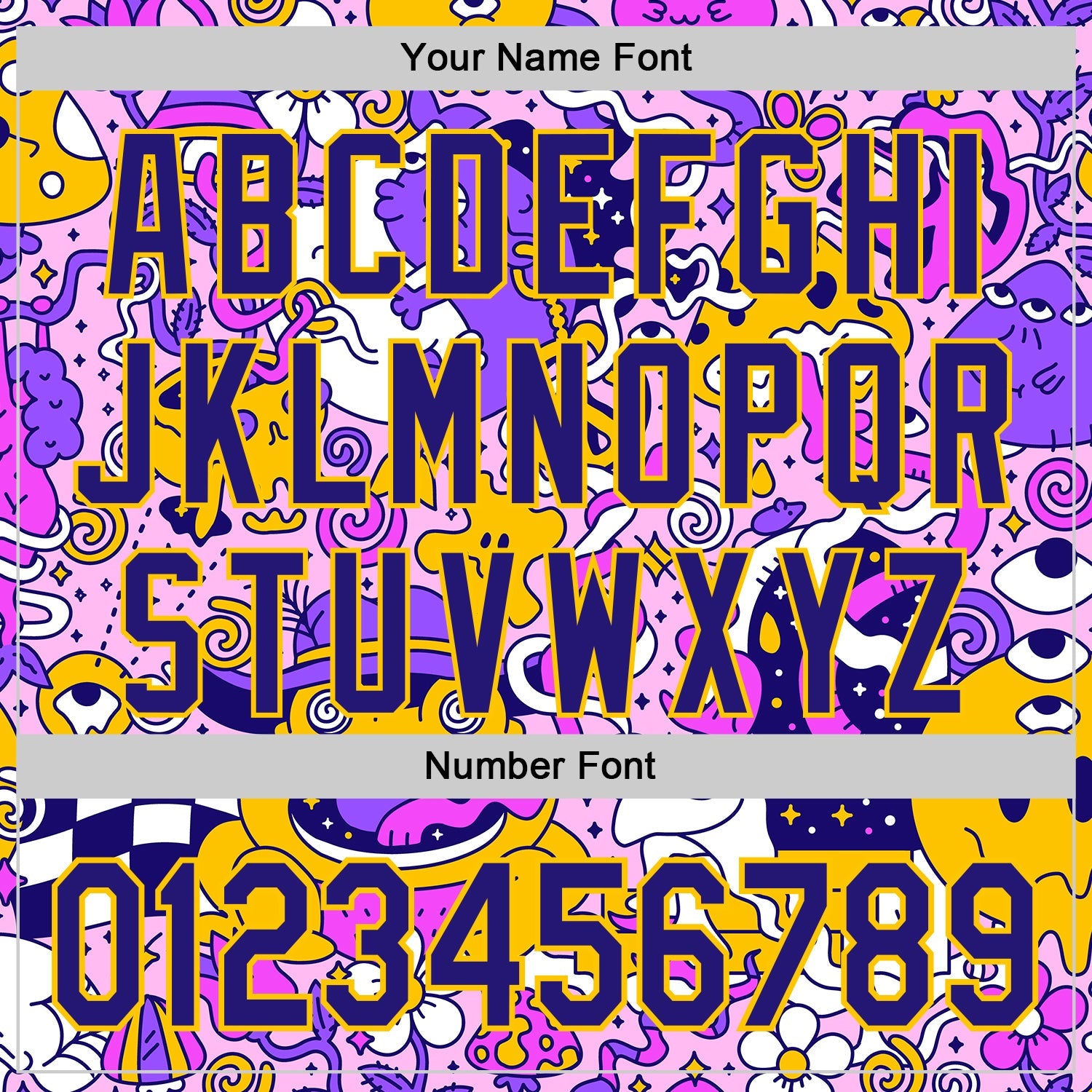 Custom Purple Dark Purple-Yellow Psychedelic Trippy Mushroom Doodle Frog & Ghost Authentic Baseball Jersey